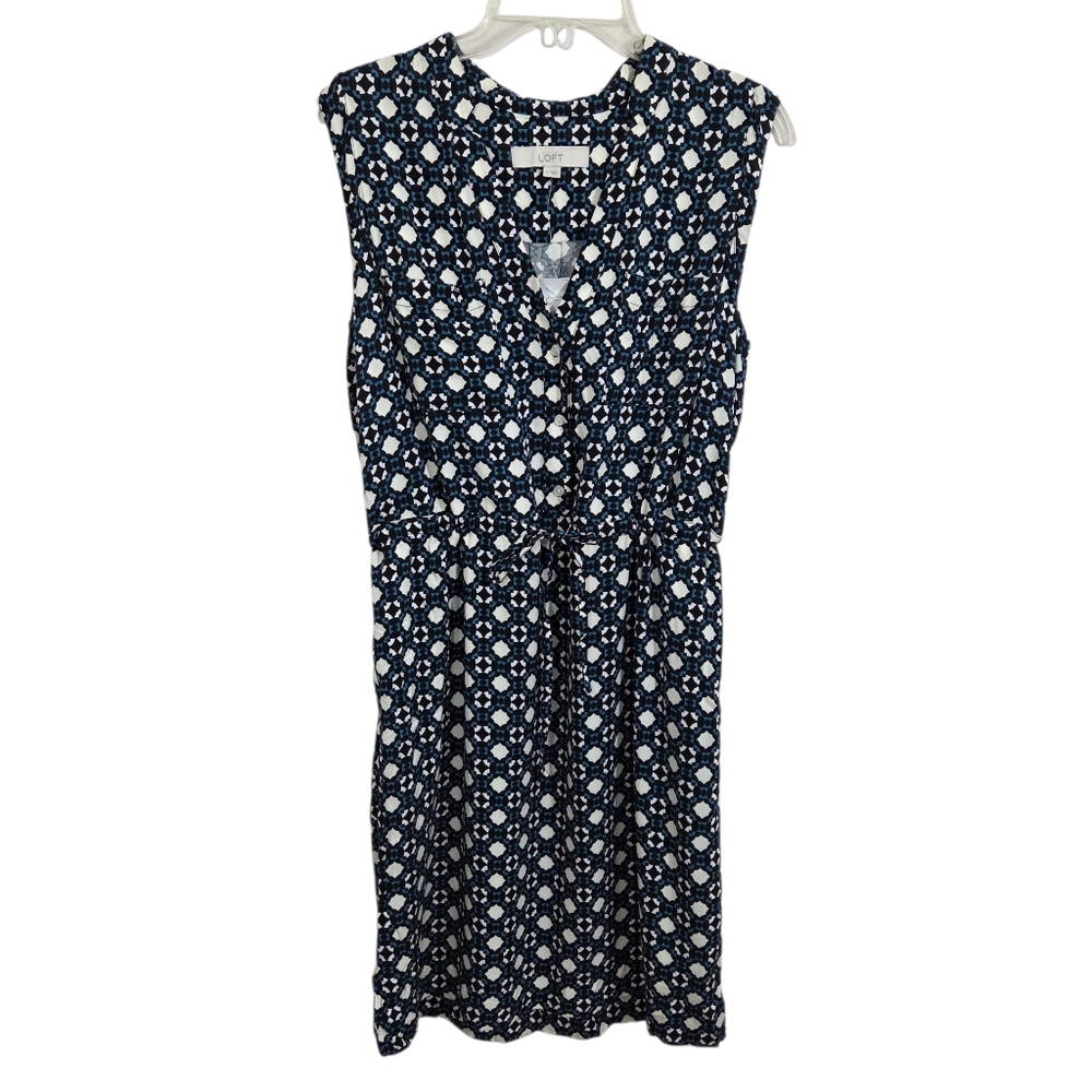 NWT LOFT Dress Sleeveless Geometric Print Short Tie Waist Size Medium